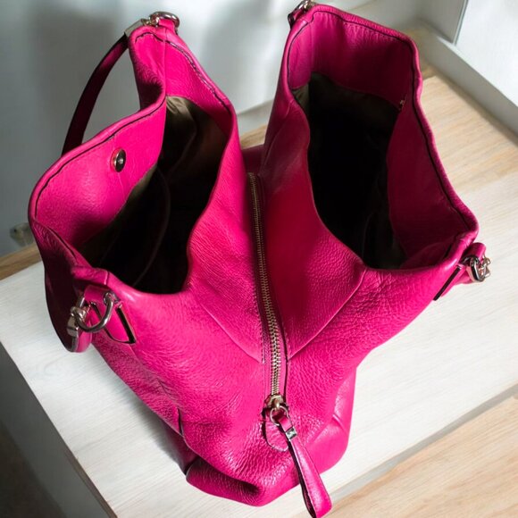 COACH Madison Phoebe 3 Section Shoulder Bag Tumbled Hot Pink Leather - Picture 6 of 16